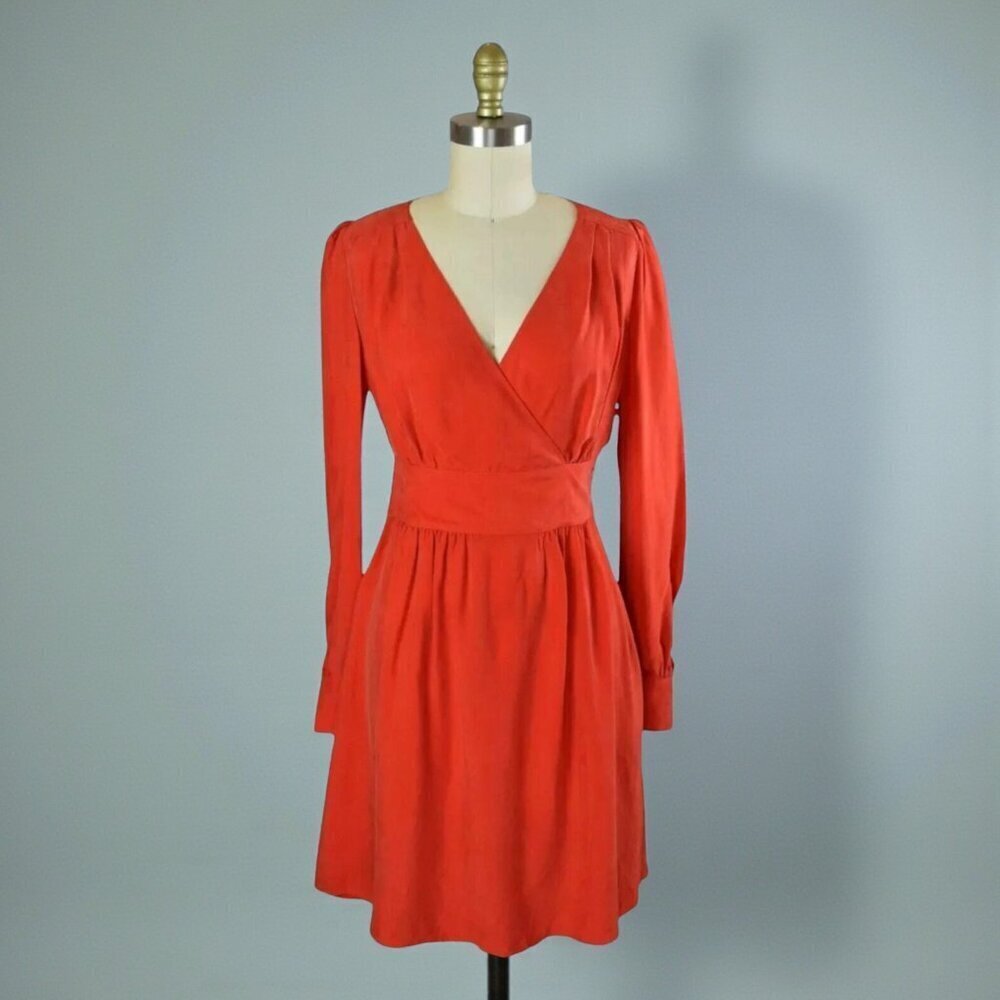 KOOKAI ORANGE FAUX WRAP LONG SLEEVE DRESS